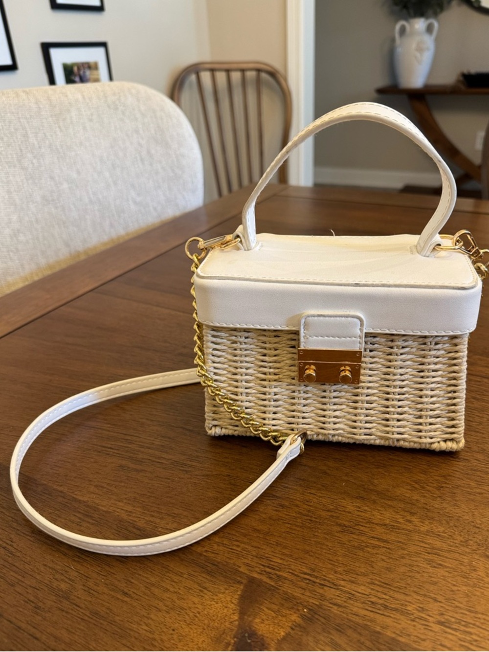 Woven Box Crossbody Bag with White Trim